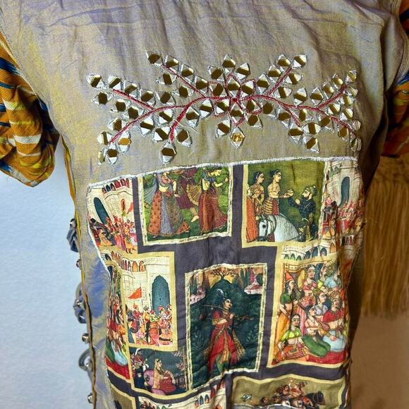 Unique vintage patchwork dress with embroidery and mirror sequin boho whimsy - Picture 3 of 8